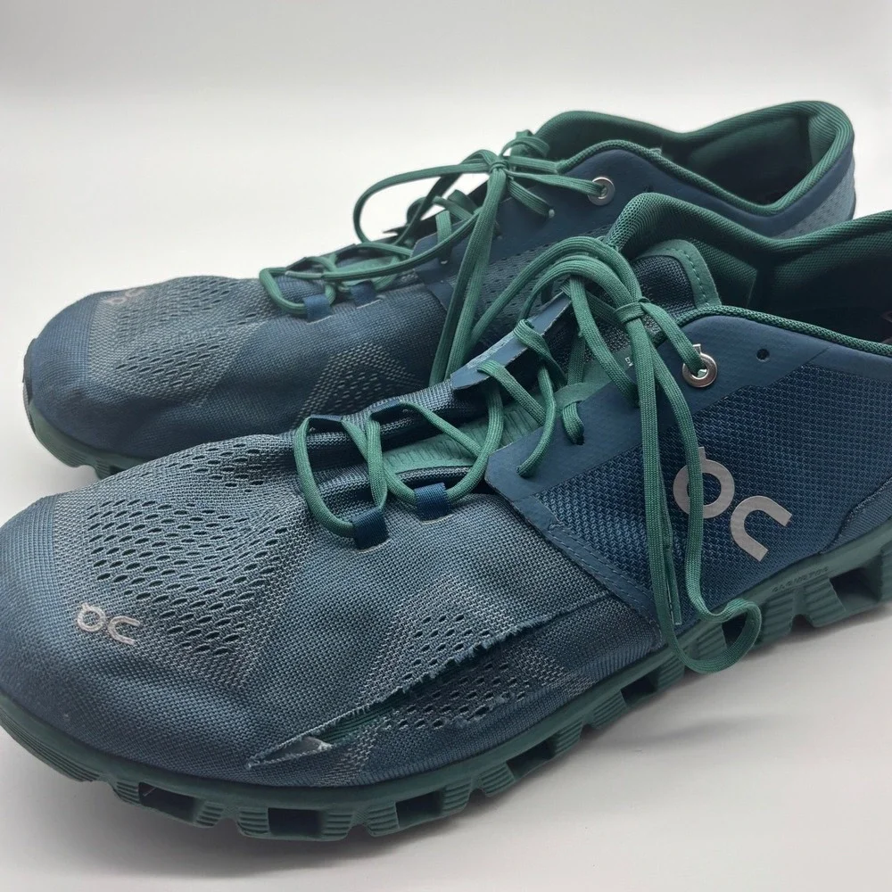 On Running Cloud X Mens 14 Teal Green Mesh Athletic Training Shoes Low Top